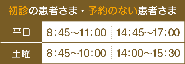 初診の患者さま、予約のない患者さま